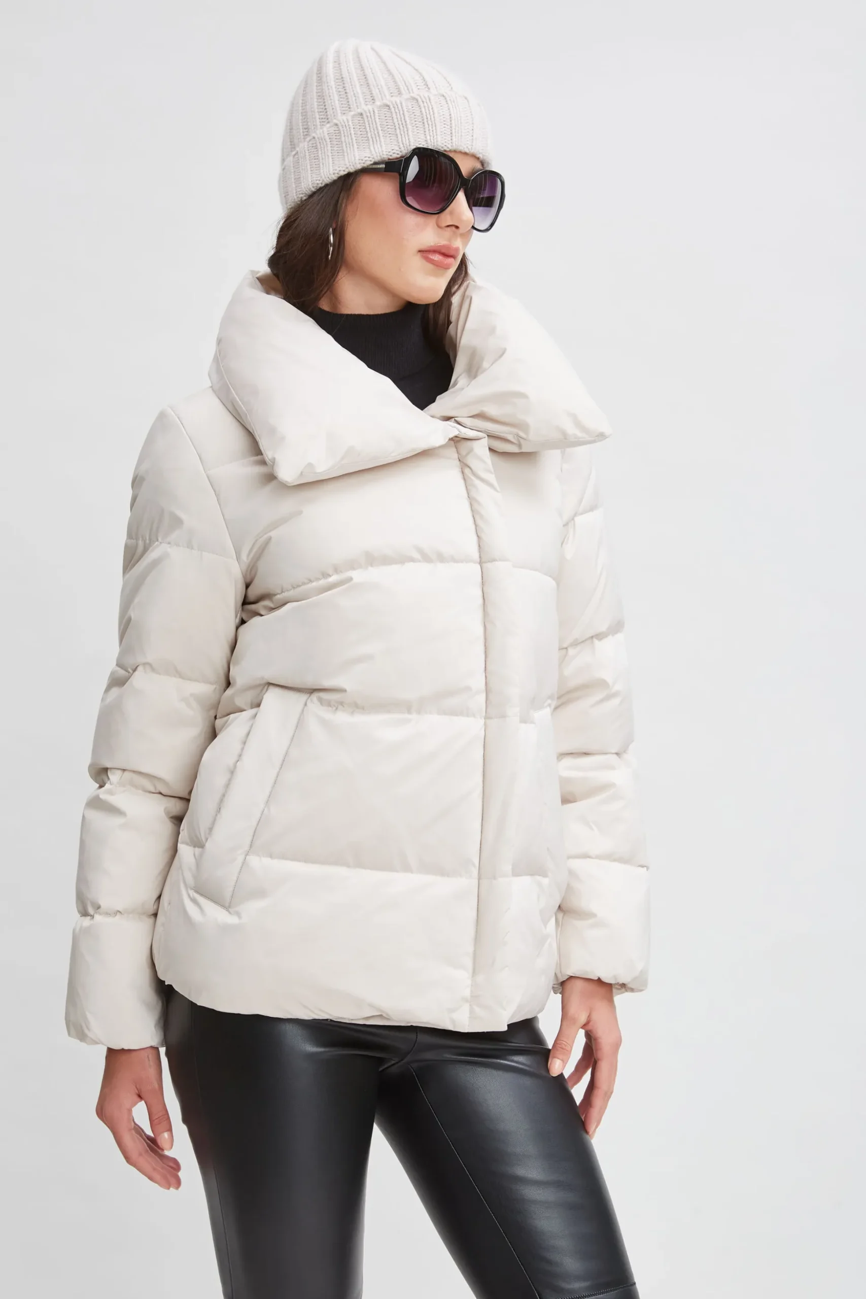 Elie Tahari Coats-Tahari Asymmetric Short Puffer Coat FROST
