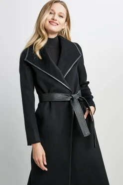Elie Tahari Coats-Tahari Double Face Vegan Trim Wool Coat BLACK