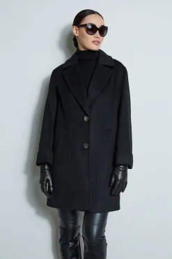 Elie Tahari Coats-Tahari Double Face Wool Blend Two Button Coat BLACK