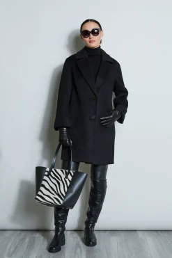Elie Tahari Coats-Tahari Double Face Wool Blend Two Button Coat BLACK
