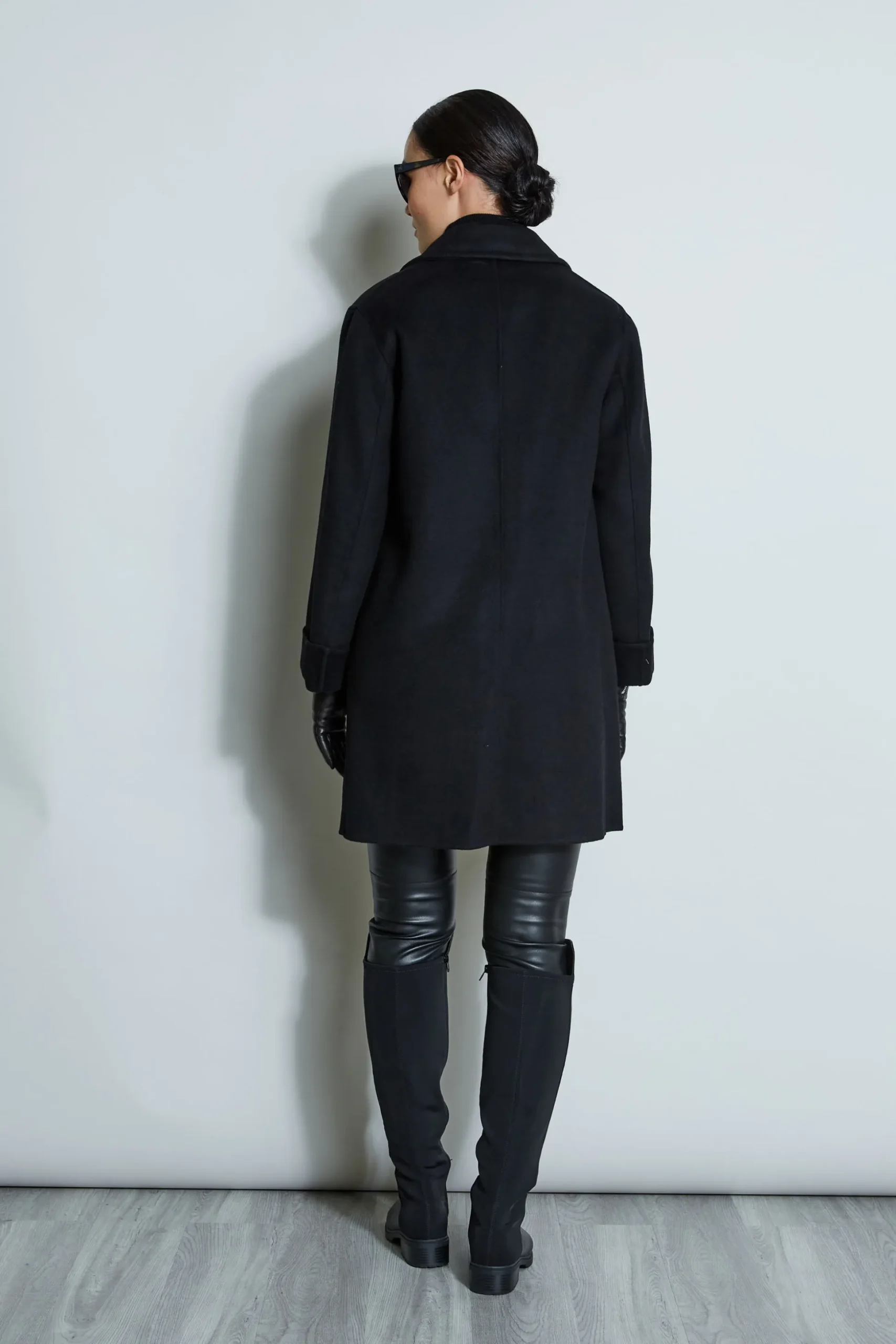 Elie Tahari Coats-Tahari Double Face Wool Blend Two Button Coat BLACK