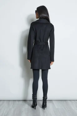Elie Tahari Coats-Tahari Double Face Wool Lightweight Wrap Coat BLACK