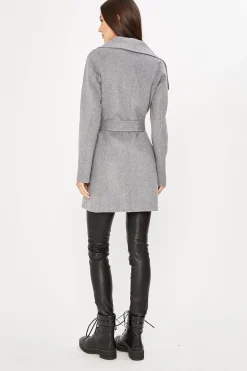 Elie Tahari Coats-Tahari Double Face Wool Lightweight Wrap Coat Ash