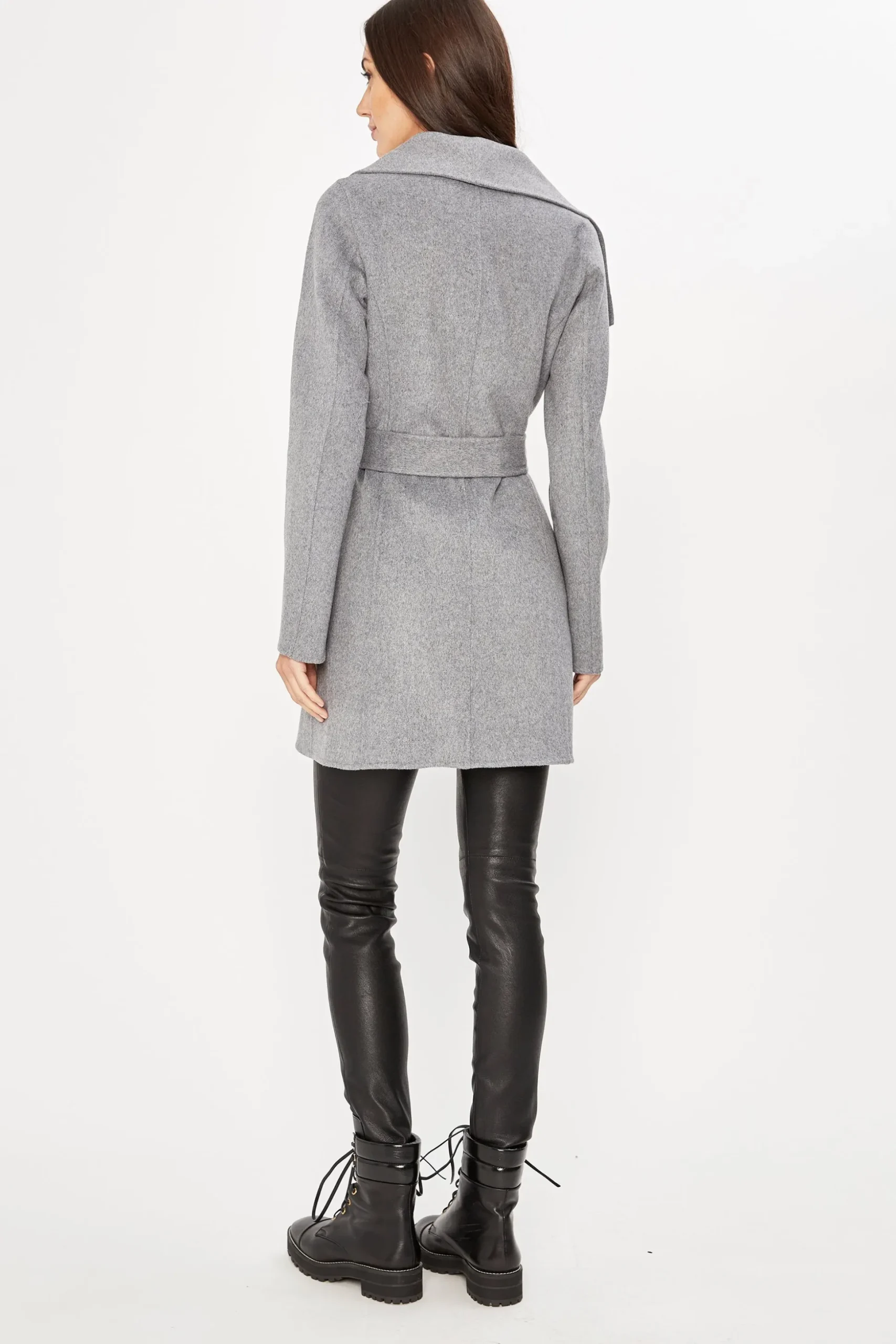 Elie Tahari Coats-Tahari Double Face Wool Lightweight Wrap Coat Ash