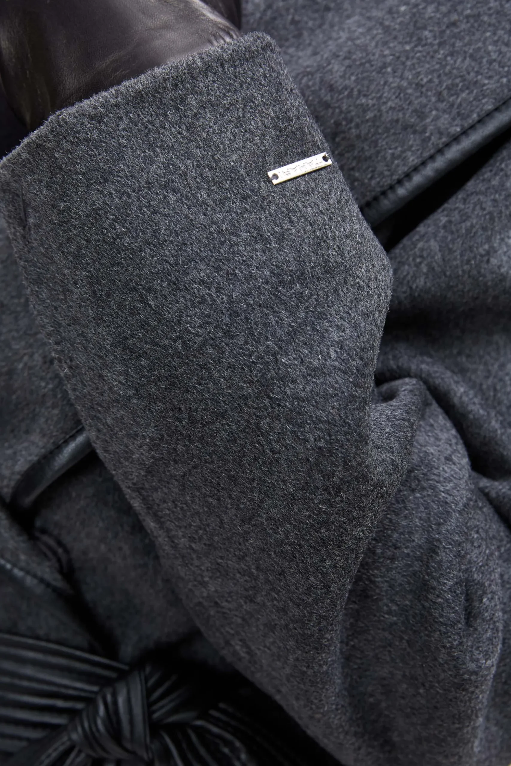 Elie Tahari Coats-Tahari Double Face Wool Vegan Leather Trim Coat CHARCOAL