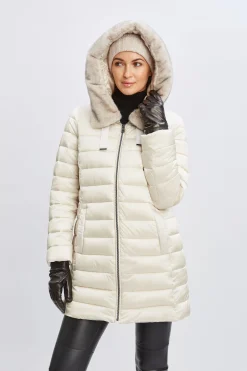 Elie Tahari Coats-Tahari Faux Fur Collar Puffer Coat FROST