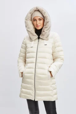 Elie Tahari Coats-Tahari Faux Fur Collar Puffer Coat FROST
