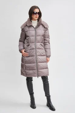 Elie Tahari Coats-Tahari Faux Fur Trimmed Puffer Coat PEWTER