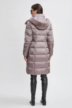 Elie Tahari Coats-Tahari Faux Fur Trimmed Puffer Coat PEWTER