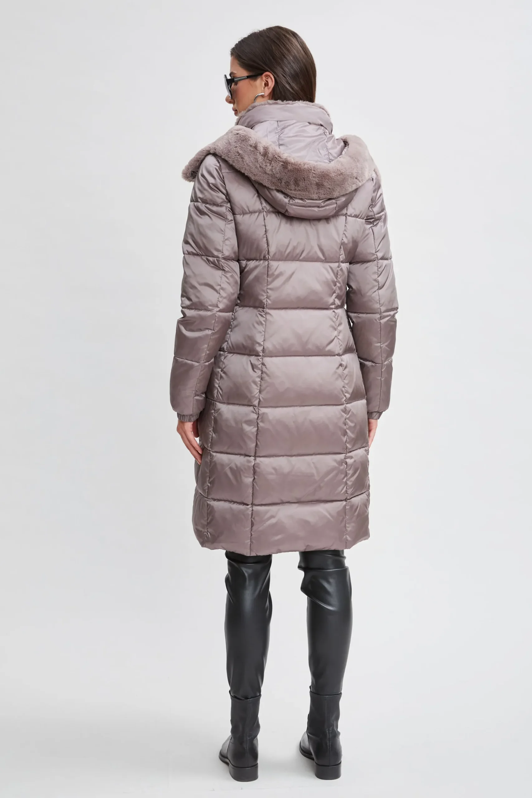 Elie Tahari Coats-Tahari Faux Fur Trimmed Puffer Coat PEWTER