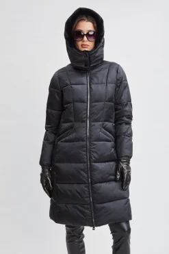Elie Tahari Coats-Tahari Faux Fur Trimmed Puffer Coat BLACK