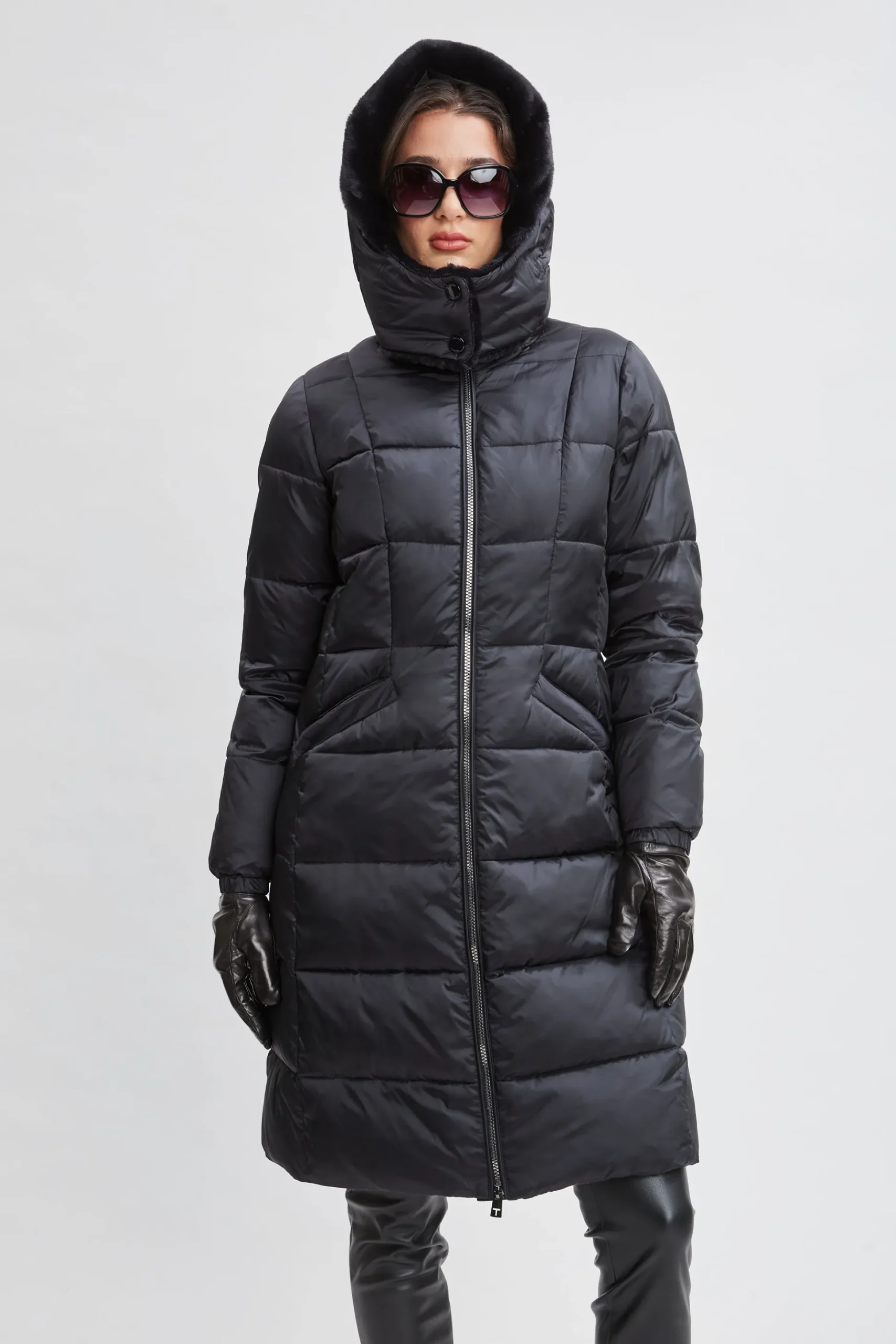 Elie Tahari Coats-Tahari Faux Fur Trimmed Puffer Coat BLACK