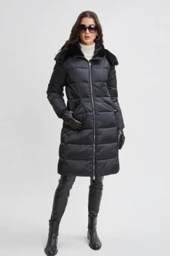 Elie Tahari Coats-Tahari Faux Fur Trimmed Puffer Coat BLACK