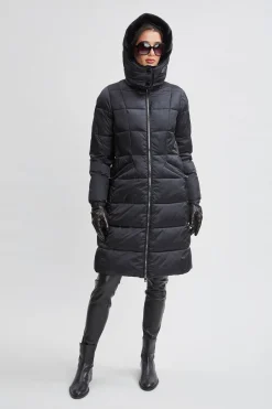 Elie Tahari Coats-Tahari Faux Fur Trimmed Puffer Coat BLACK