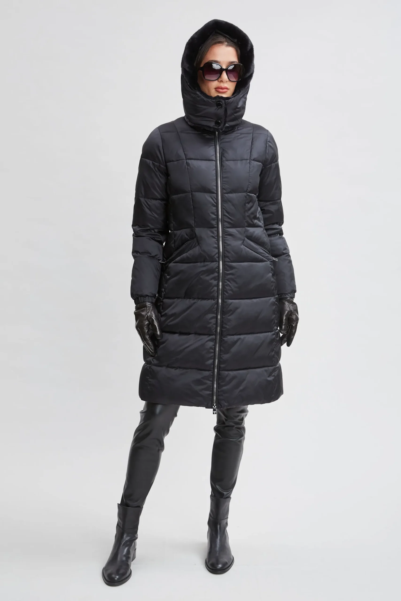 Elie Tahari Coats-Tahari Faux Fur Trimmed Puffer Coat BLACK