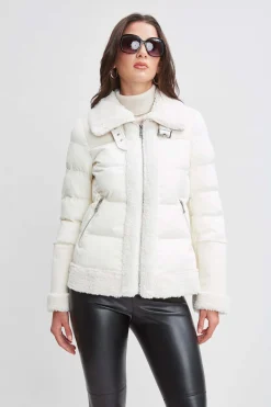 Elie Tahari Coats-Tahari Faux Shearling Puffer Coat CREAM