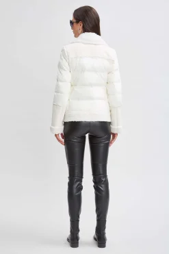 Elie Tahari Coats-Tahari Faux Shearling Puffer Coat CREAM