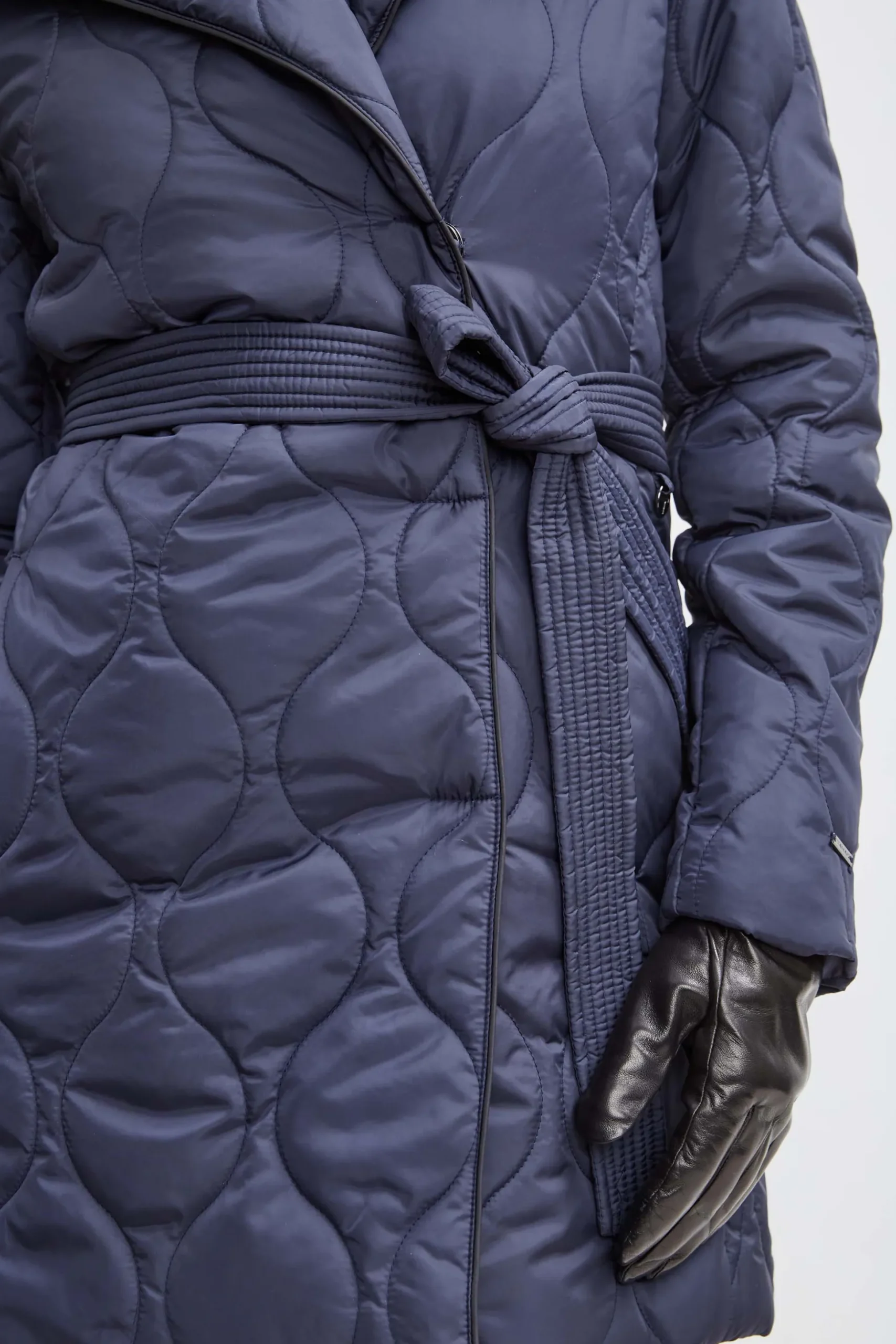 Elie Tahari Coats-Tahari Lightweight Quilted Wrap Puffer Coat Navy
