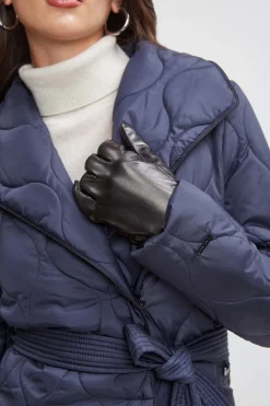 Elie Tahari Coats-Tahari Lightweight Quilted Wrap Puffer Coat Navy