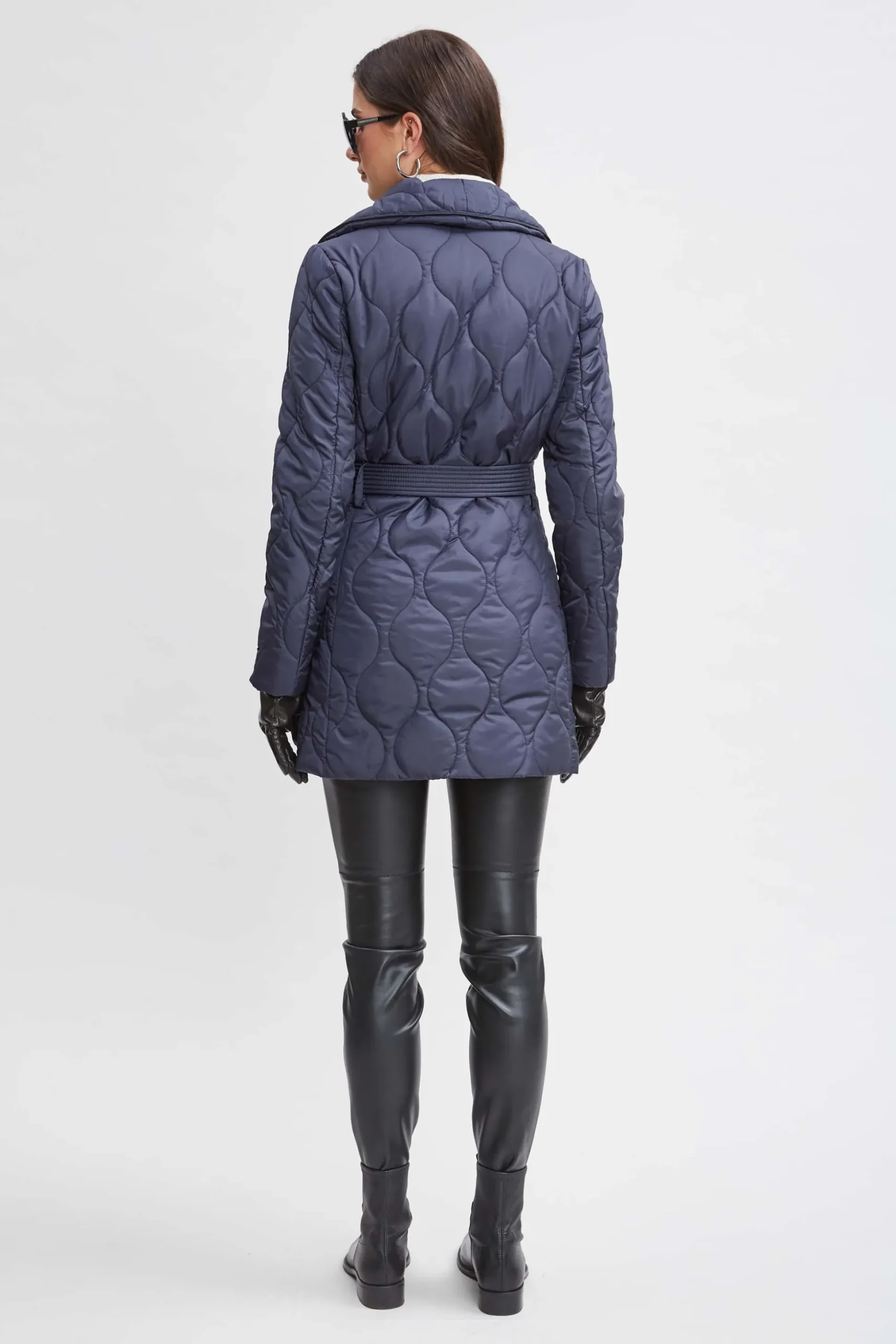 Elie Tahari Coats-Tahari Lightweight Quilted Wrap Puffer Coat Navy