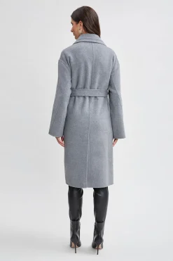 Elie Tahari Coats-Tahari Long Double Face Wool Blend Stitched Wrap Coat Ash