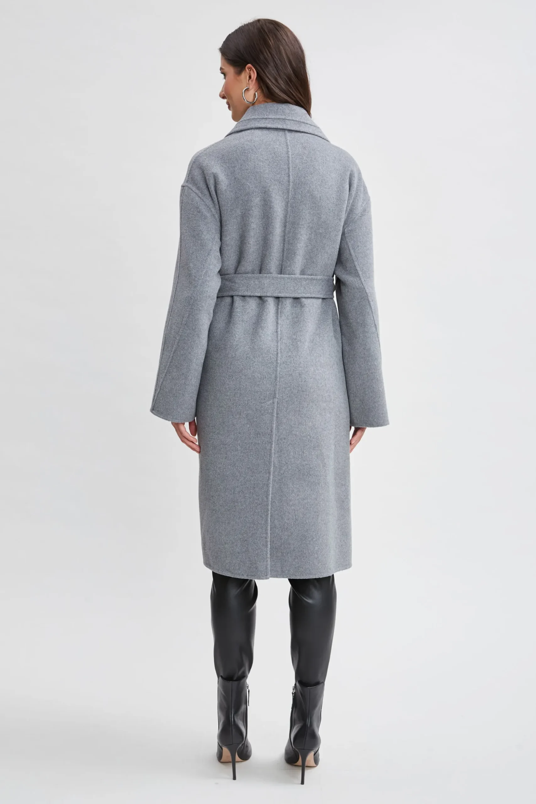 Elie Tahari Coats-Tahari Long Double Face Wool Blend Stitched Wrap Coat Ash