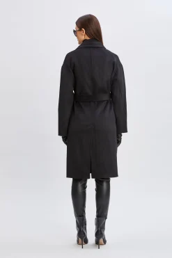 Elie Tahari Coats-Tahari Long Double Face Wool Blend Stitched Wrap Coat BLACK