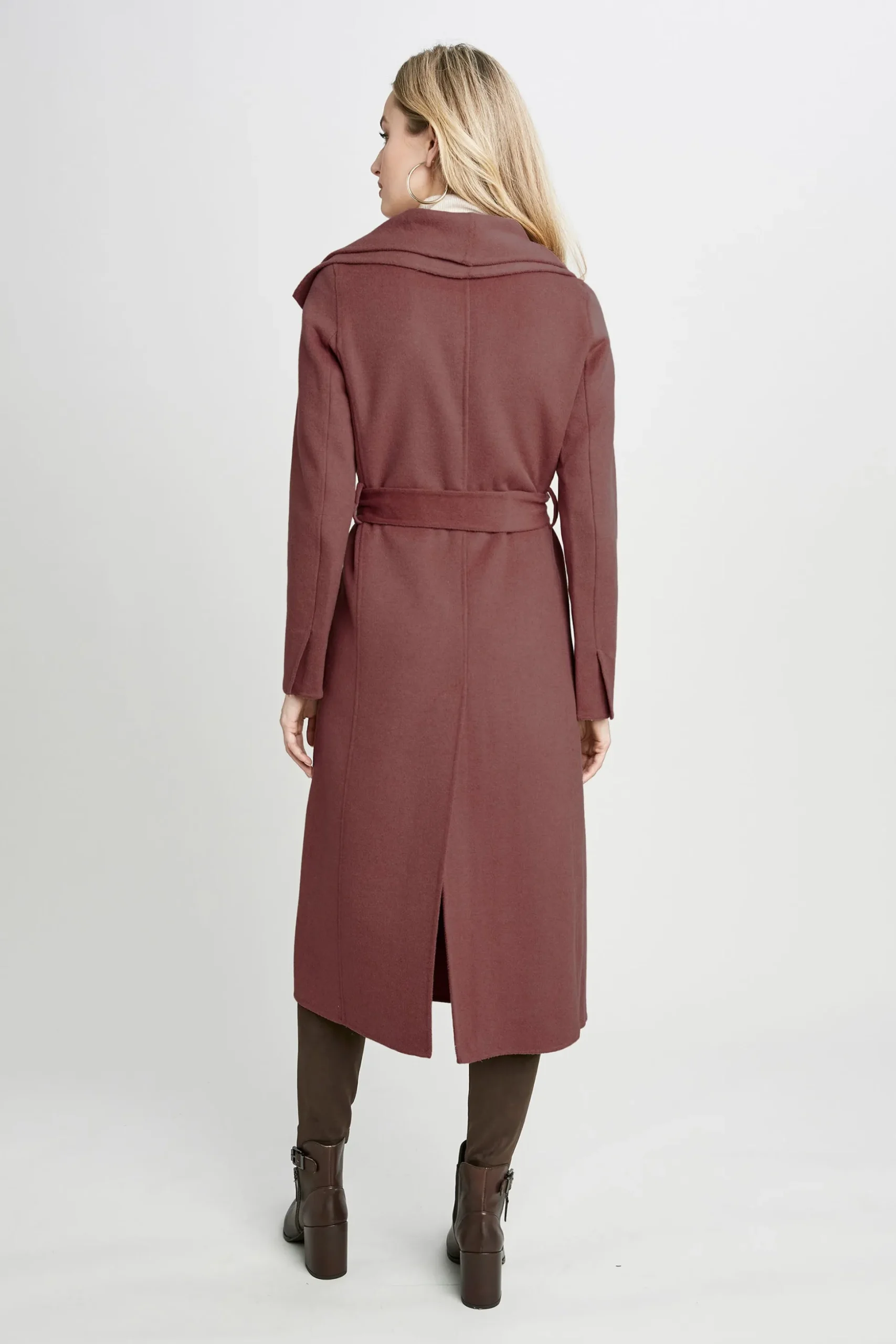 Elie Tahari Coats-Tahari Long Double Face Wool Blend Wrap Coat CINNAMON