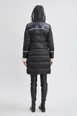 Elie Tahari Coats-Tahari Shearling Trim Puffer Coat BLACK
