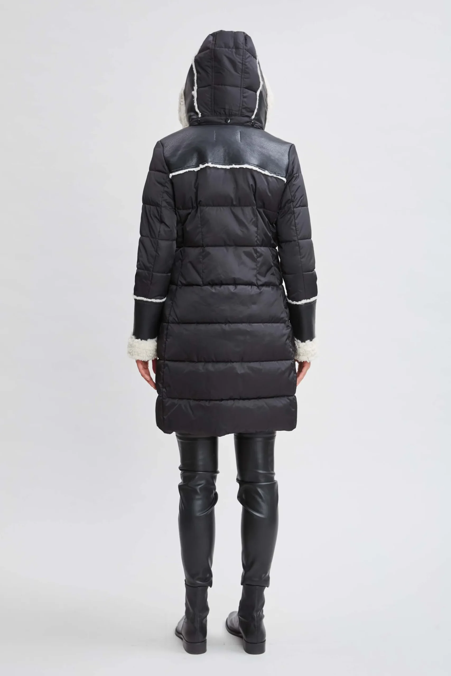 Elie Tahari Coats-Tahari Shearling Trim Puffer Coat BLACK