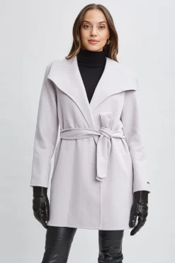 Elie Tahari Coats-Tahari Wool Blend Wrap Coat PLATINUM