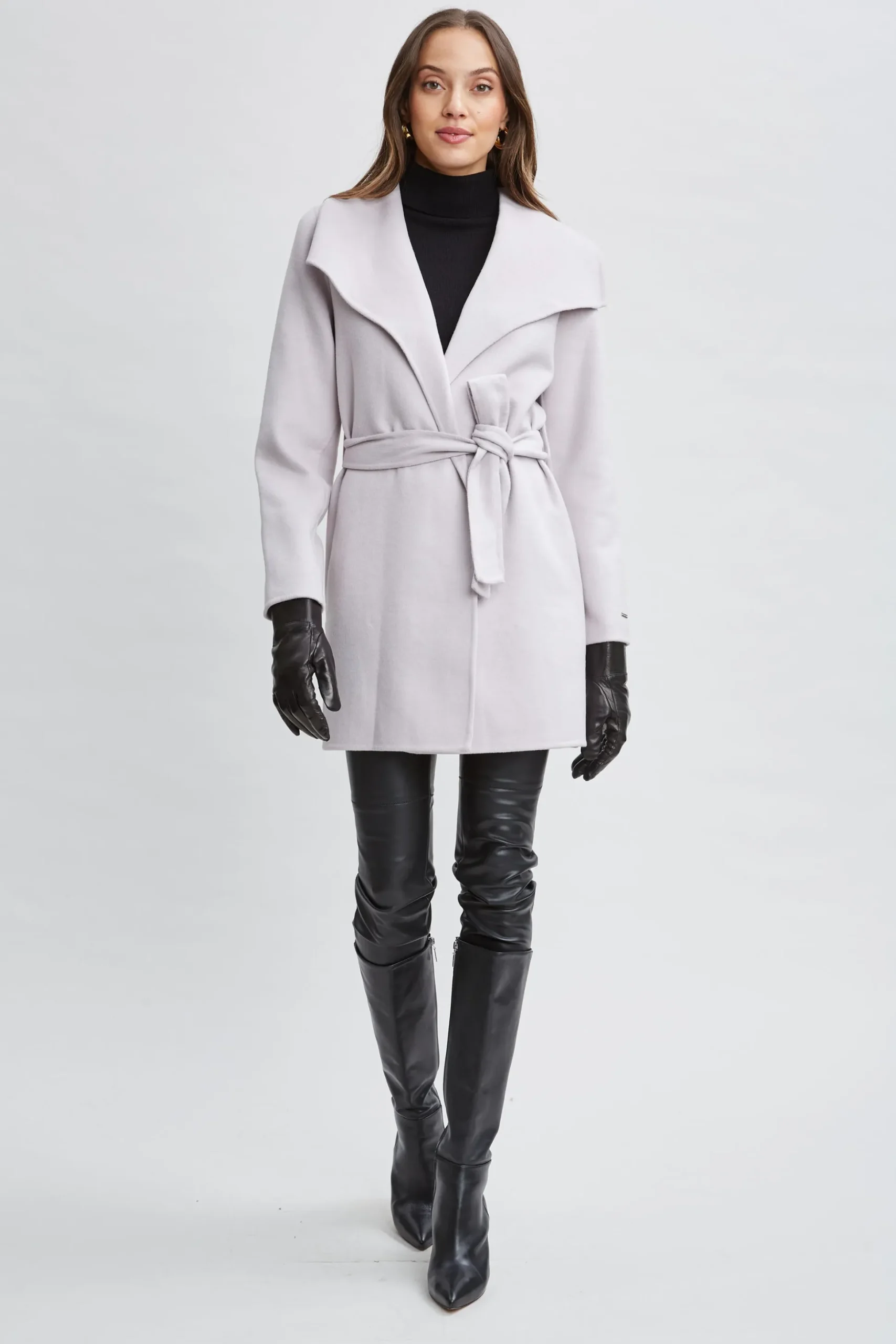 Elie Tahari Coats-Tahari Wool Blend Wrap Coat PLATINUM