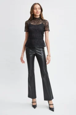 Elie Tahari Tops & Sweaters-Tape Applique Mock Neck Shirt BLACK