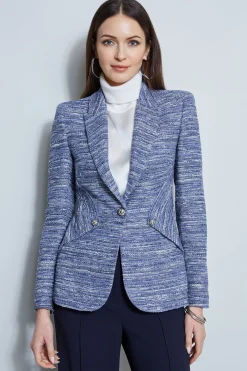 Elie Tahari Jackets & Blazers-Tweed Panel Single Button Blazer BLUEMULTI
