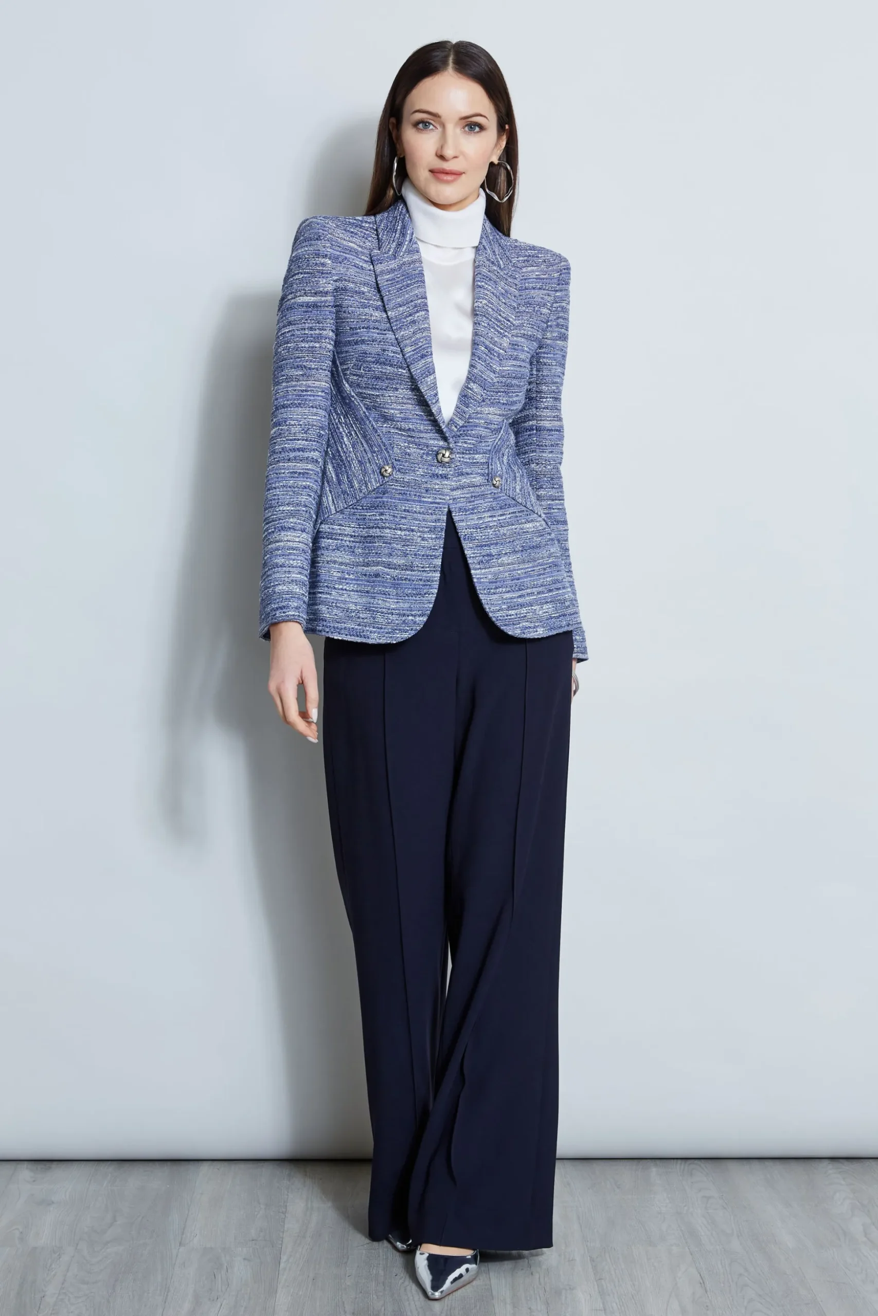Elie Tahari Jackets & Blazers-Tweed Panel Single Button Blazer BLUEMULTI