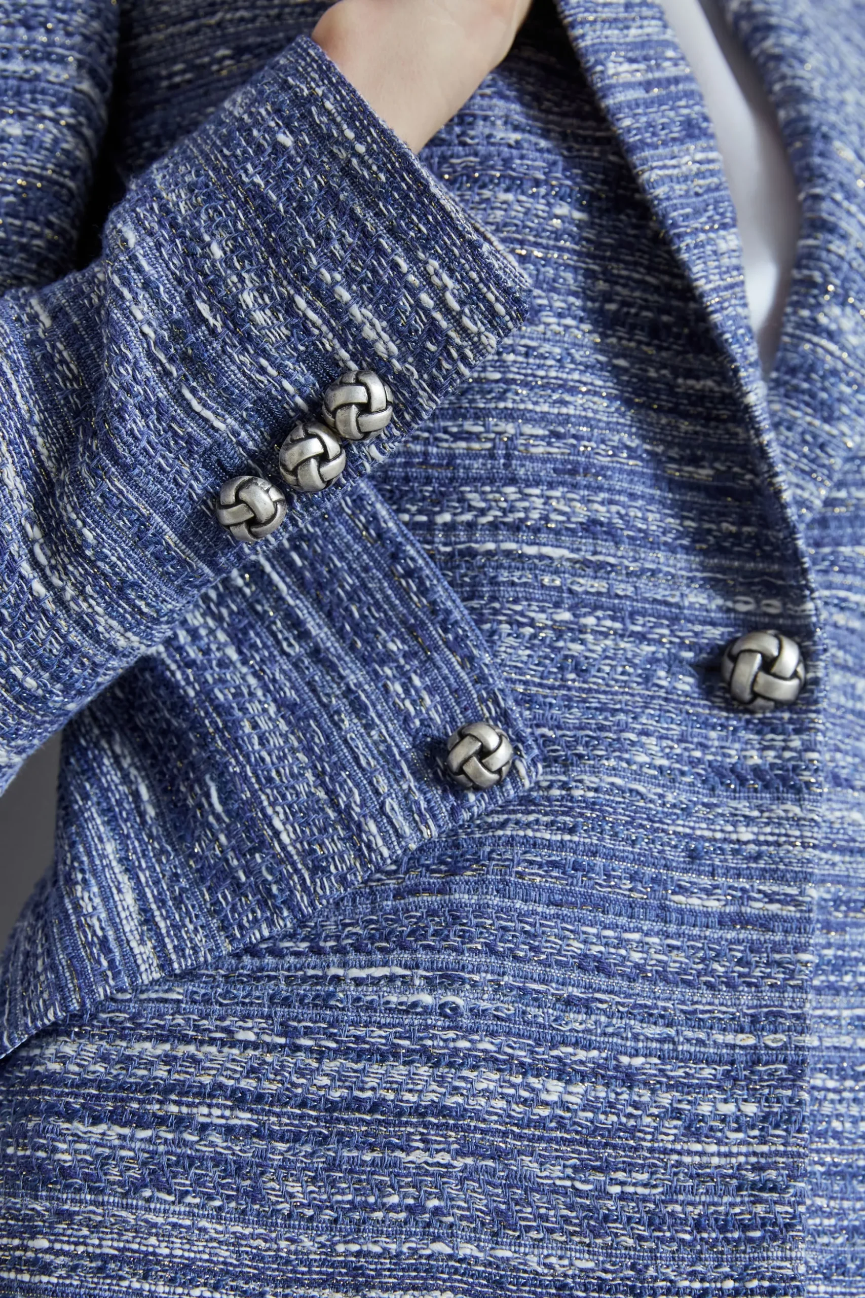 Elie Tahari Jackets & Blazers-Tweed Panel Single Button Blazer BLUEMULTI