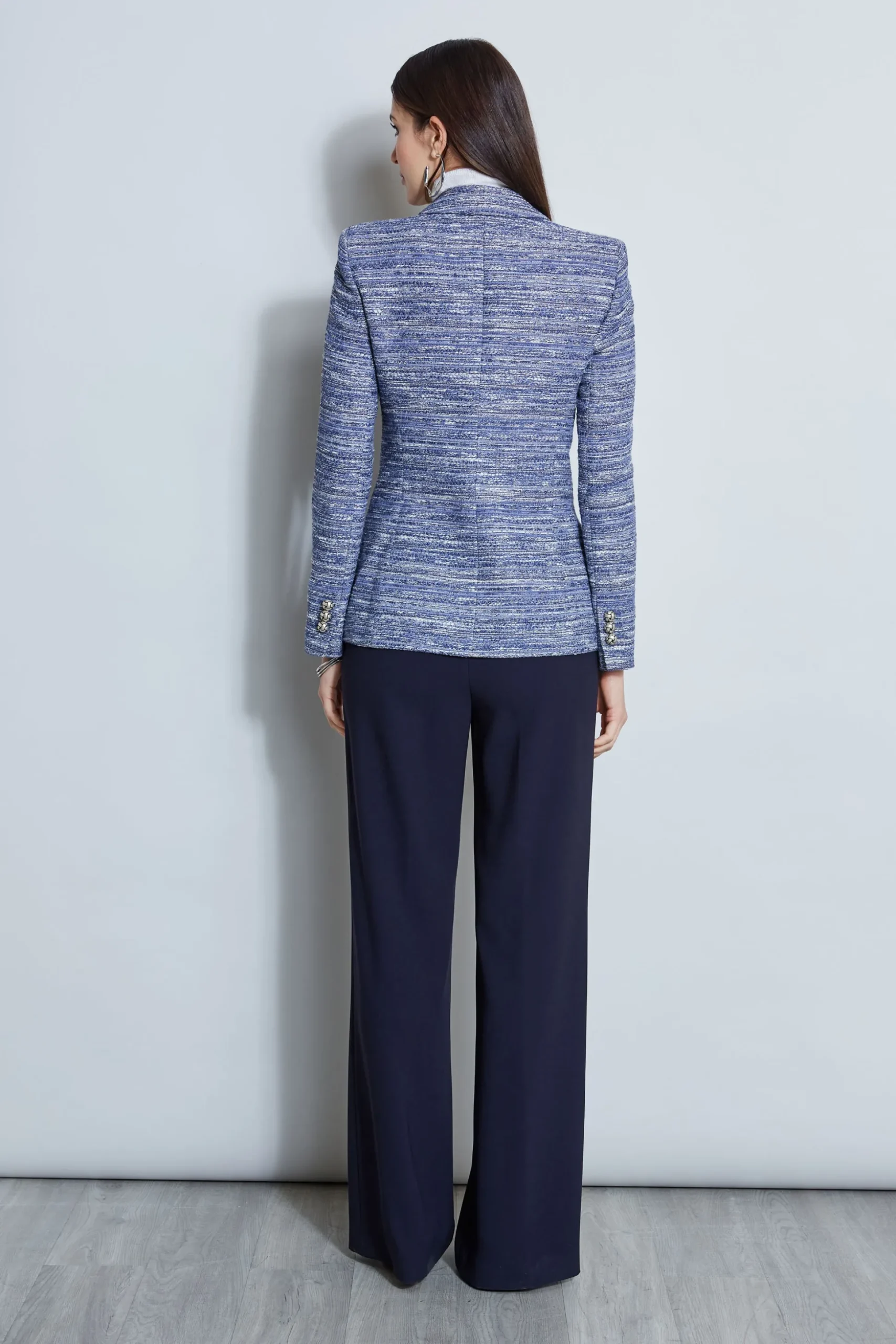 Elie Tahari Jackets & Blazers-Tweed Panel Single Button Blazer BLUEMULTI