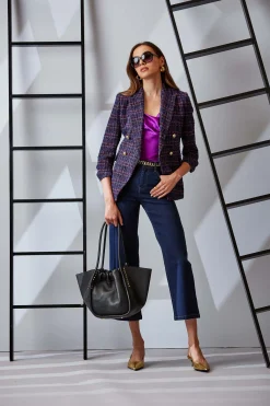 Elie Tahari Jackets & Blazers|Suiting-Tweed Ruched Sleeve Double Breasted Blazer MULTI