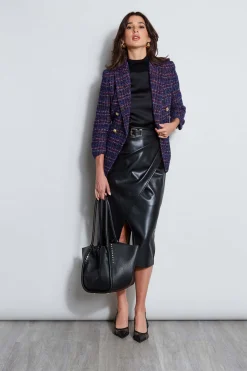 Elie Tahari Jackets & Blazers|Suiting-Tweed Ruched Sleeve Double Breasted Blazer MULTI