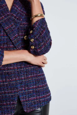 Elie Tahari Jackets & Blazers|Suiting-Tweed Ruched Sleeve Double Breasted Blazer MULTI