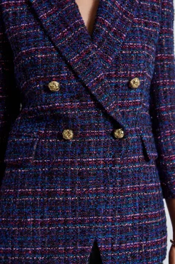 Elie Tahari Jackets & Blazers|Suiting-Tweed Ruched Sleeve Double Breasted Blazer MULTI