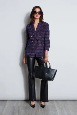 Elie Tahari Jackets & Blazers|Suiting-Tweed Ruched Sleeve Double Breasted Blazer MULTI