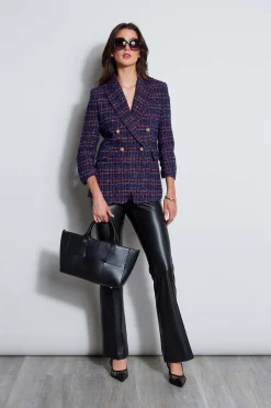 Elie Tahari Jackets & Blazers|Suiting-Tweed Ruched Sleeve Double Breasted Blazer MULTI