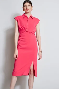 Elie Tahari Dresses & Jumpsuits|Short Sleeve Dresses-Twist Button Dress WILDSTRAWBERRY