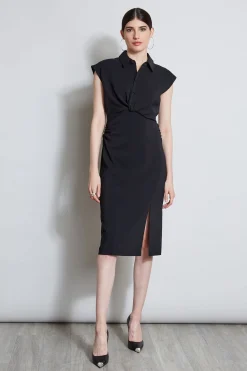 Elie Tahari Dresses & Jumpsuits-Twist Button Dress BLACK