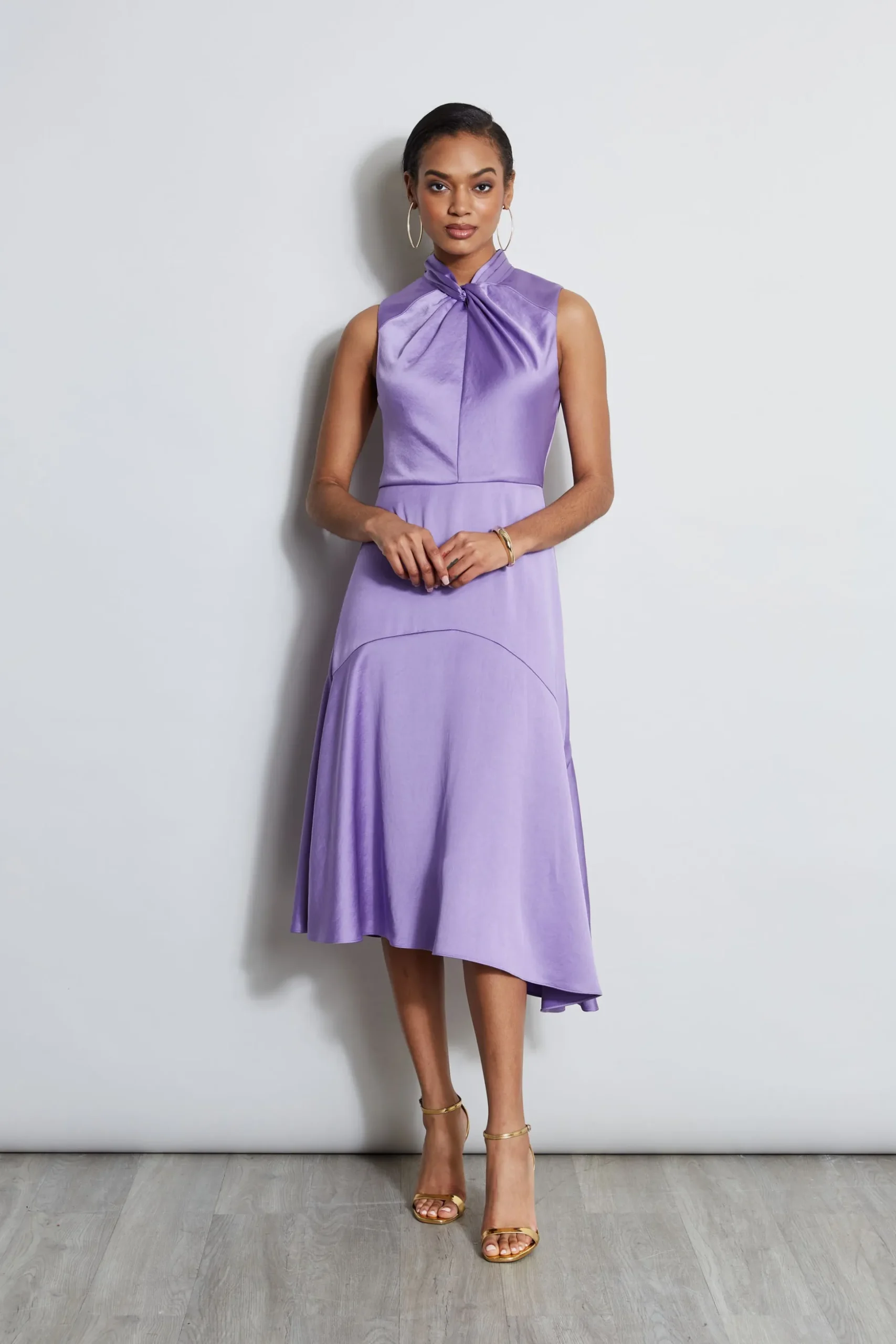 Elie Tahari Dresses & Jumpsuits|Sleeveless Dresses-Twist Neck Satin Dress GRAPE