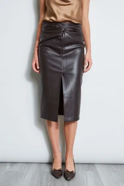 Elie Tahari Bottoms-Twist Vegan Leather Skirt ESPRESSO