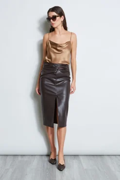 Elie Tahari Bottoms-Twist Vegan Leather Skirt ESPRESSO