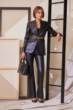 Elie Tahari Jackets & Blazers|Suiting-Vegan Leather Belted Blazer BLACK