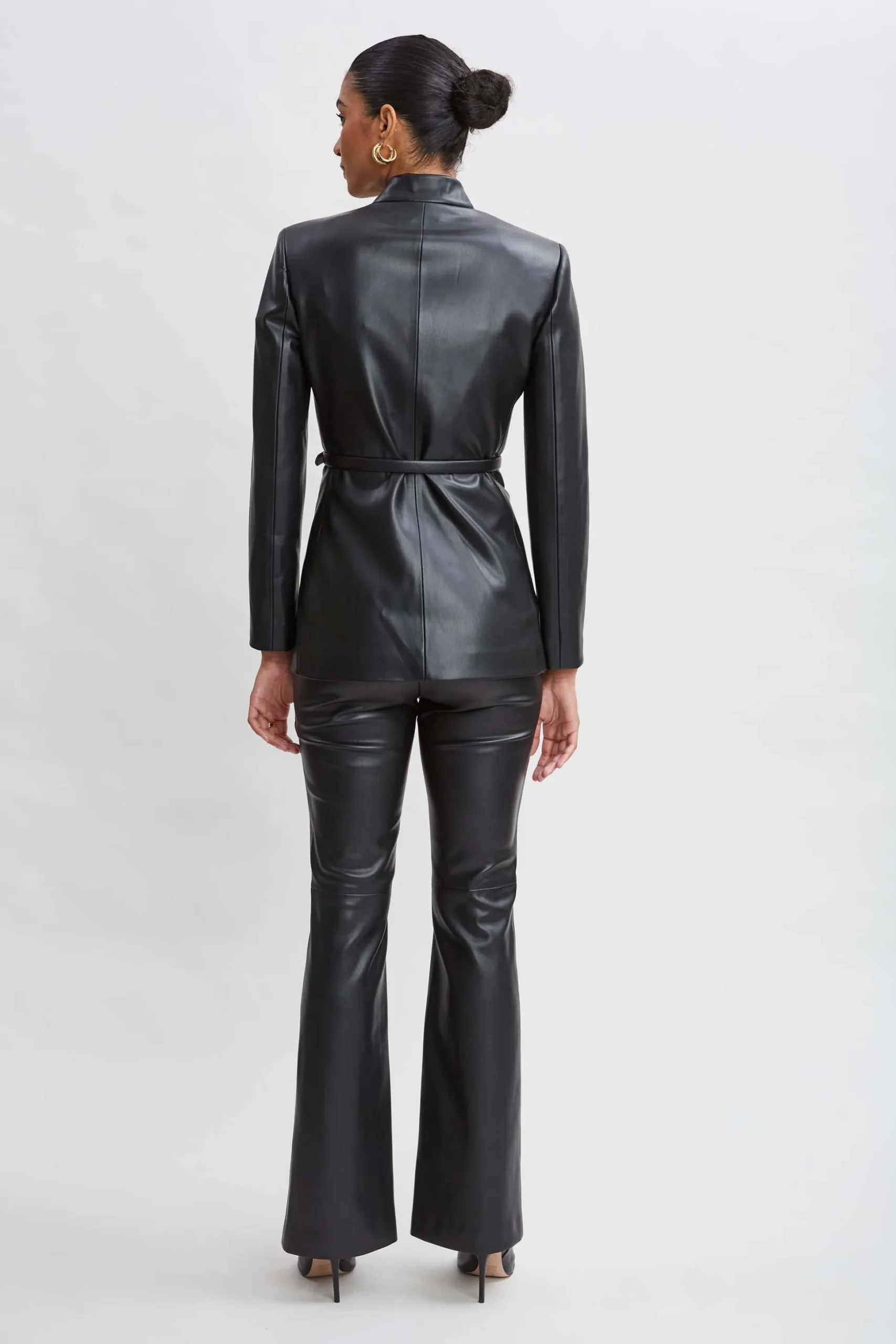Elie Tahari Jackets & Blazers|Suiting-Vegan Leather Belted Blazer BLACK